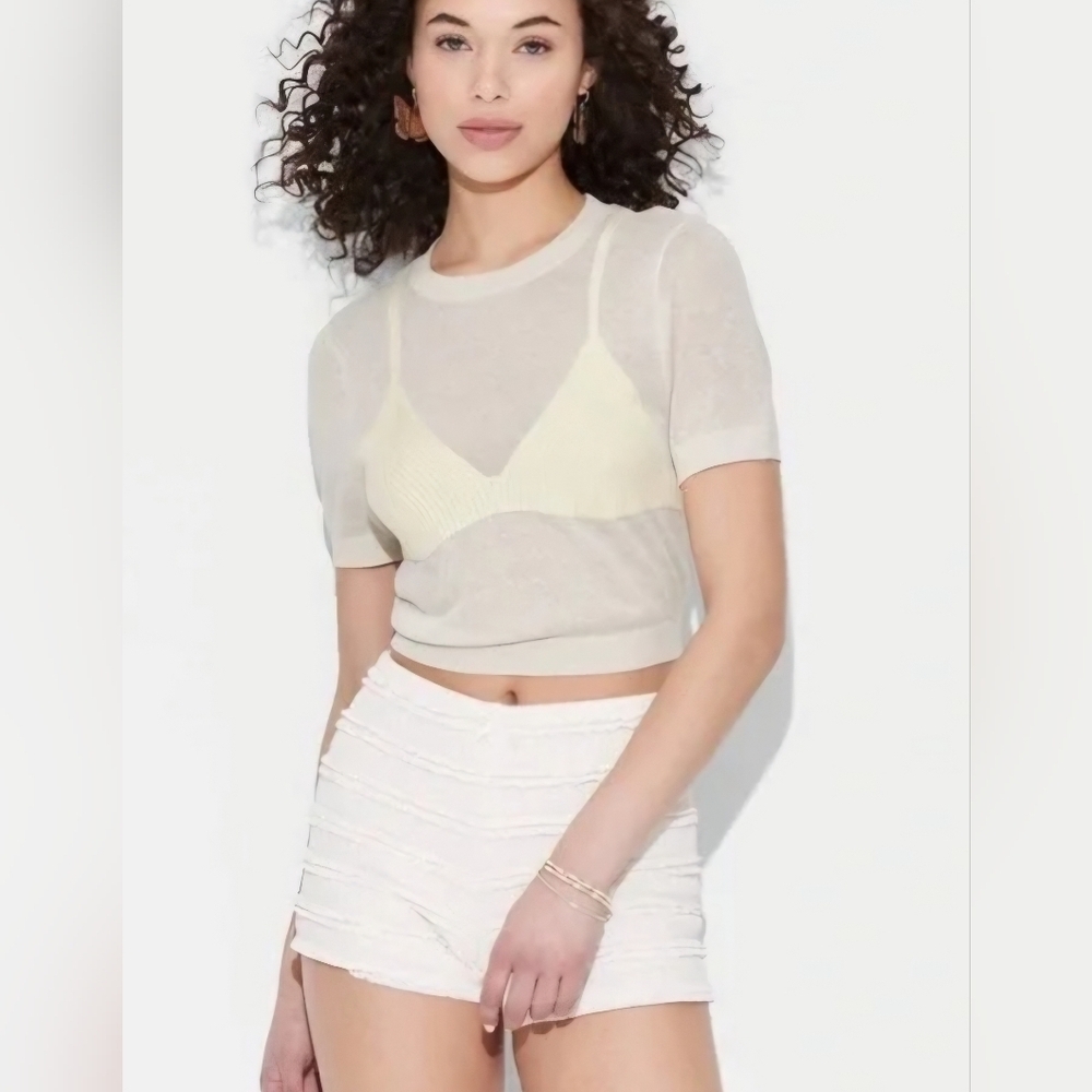 Wild Fable Cream Crop Top With Bikini